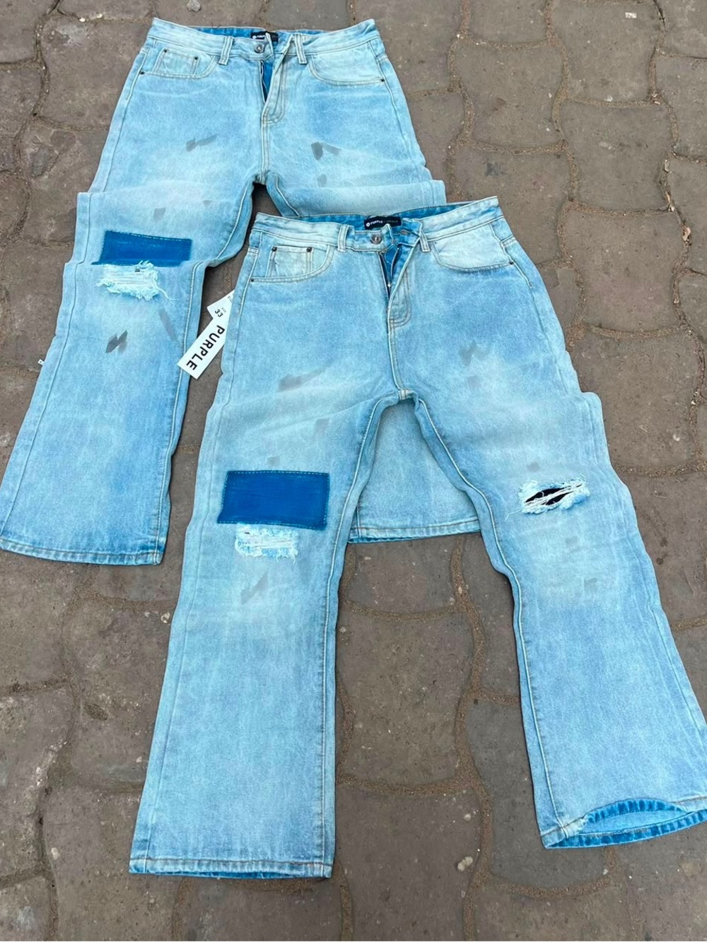 Men's Light Blue Bootcut Patch Jeans
